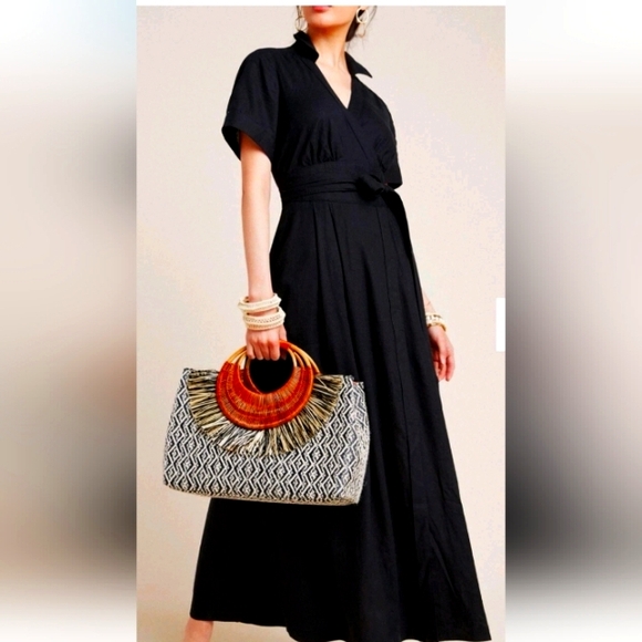 Anthropologie Dresses & Skirts - Anthropologie Black Janae Dress Lined Linen Blend Pockets Career Church Party